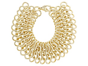 18k Yellow Gold Over Bronze Polished And Textured Circle Link Bracelet