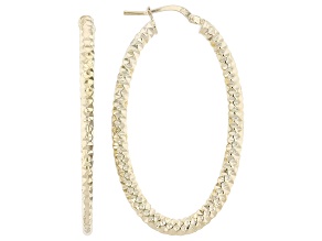 18k Yellow Gold Over Bronze Diamond Cut Oval Hoop Earrings