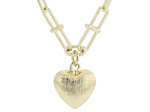 18k Yellow Gold Over Bronze Designer Paperclip Heart Necklace