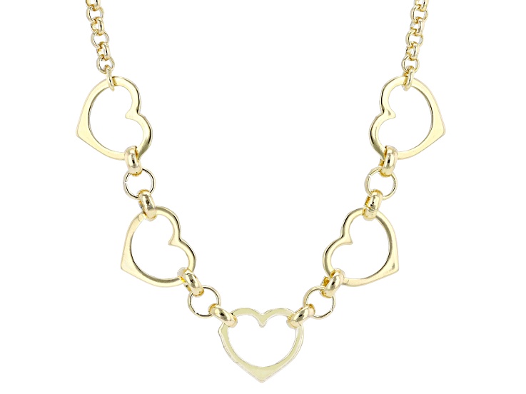 18k Yellow Gold Over Bronze Heart Station 18" Necklace