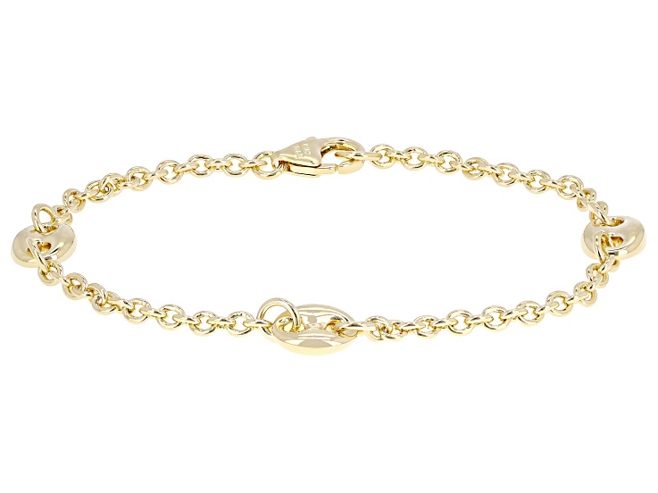 18k Yellow Gold Over Bronze Mariner Station Bracelet