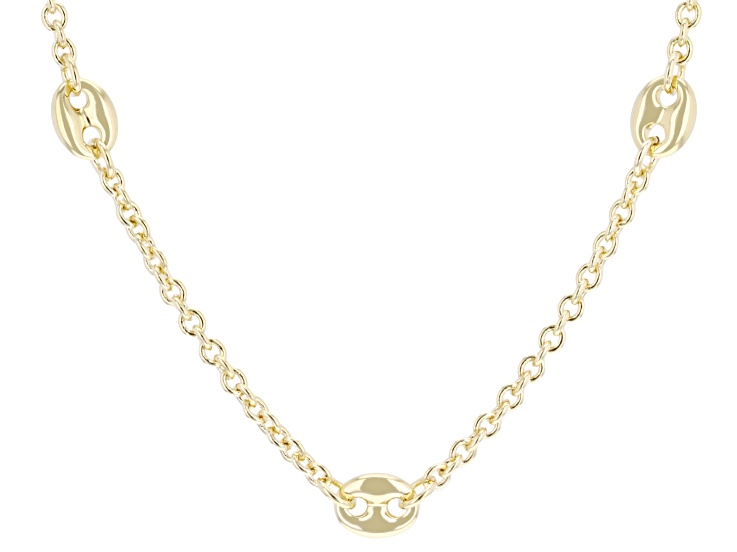18k Yellow Gold Over Bronze Polished Mariner Station 20 Inch Necklace