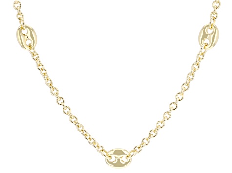 18k Yellow Gold Over Bronze Polished Mariner Station 20 Inch Necklace