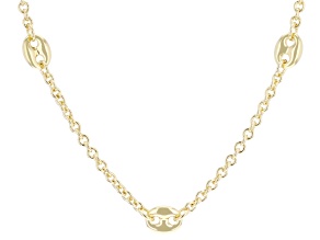 18k Yellow Gold Over Bronze Polished Mariner Station 20 Inch Necklace