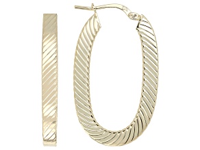 18k Yellow Gold Over Bronze Ribbed Textured Elongated Oval Hoop Earrings