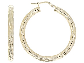 18k Yellow Gold Over Bronze Diamond Cut Hoop Earrings