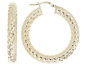 18k Yellow Gold Over Bronze Cross Hatch Diamond Cut Hoop Earrings