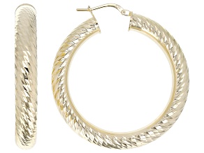 18k Yellow Gold Over Bronze Diamond Cut Hoop Earrings