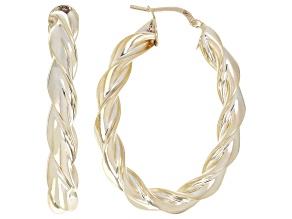 18k Yellow Gold Over Bronze Polished Twisted Oval Hoop Earrings