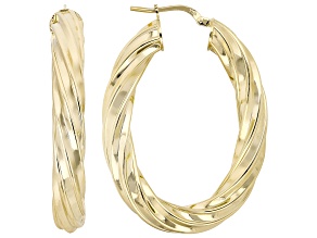 18k Yellow Gold Over Bronze Polished And Diamond Cut Twisted Oval Hoop Earrings