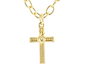 18K Yellow Gold Over Bronze Textured Cross Cable Necklace