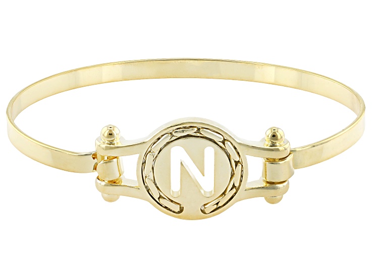 18K Yellow Gold Over Bronze Cardano Initial "N" Bangle