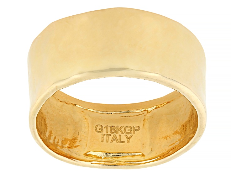 18K Yellow Gold Over Bronze Textured Martellato Band Ring