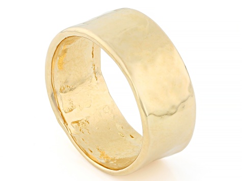 18K Yellow Gold Over Bronze Textured Martellato Band Ring