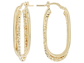 18K Yellow Gold Over Bronze Polished & Diamond Cut Intertwined Oval Hoop Earrings