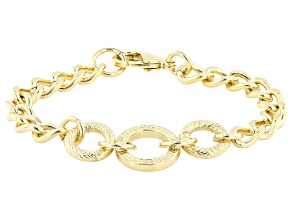 18K Yellow Gold Over Bronze Polished & Textured Greek Key 7.5 Inch Bracelet
