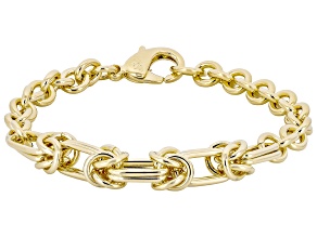 18K Yellow Gold Over Bronze Polished Byzantine Station 8 Inch Bracelet