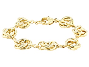 18K Yellow Gold Over Bronze Polished Interwoven Rings 7.5 Inch Station Bracelet
