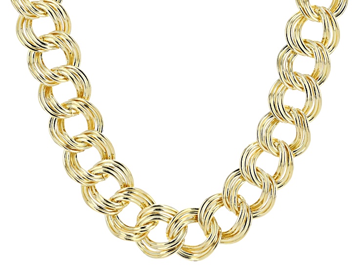 18K Yellow Gold Over Bronze Polished Double Curb 20 Inch Necklace
