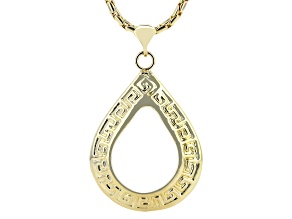 18K Yellow Gold Over Bronze Tear Drop Greek Key Pendant On 3mm Cardano 18" Chain