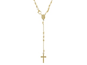 18K Yellow Gold Over Bronze Diamond Cut Cross Rosary Inspired 20" Necklace