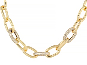 White Cubic Zirconia 18K Yellow Gold Over Bronze Pave Chain Link 20 Inch Necklace 7.25ctw