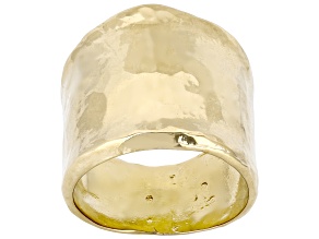 18K Yellow Gold Over Bronze Hammered Cigar Band Ring