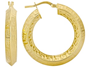 18K Yellow Gold Over Bronze Greek Key Hoop Earrings