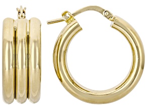 18K Yellow Gold Over Bronze Polished Triple Hoop Earrings