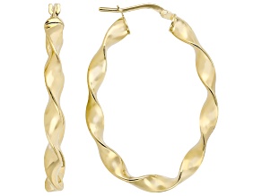 18K Yellow Gold Over Bronze Polished Twisted Oval Hoop Earrings