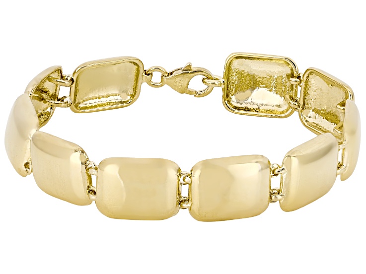 18K Yellow Gold Over Bronze Polished Cushion Square Link Bracelet
