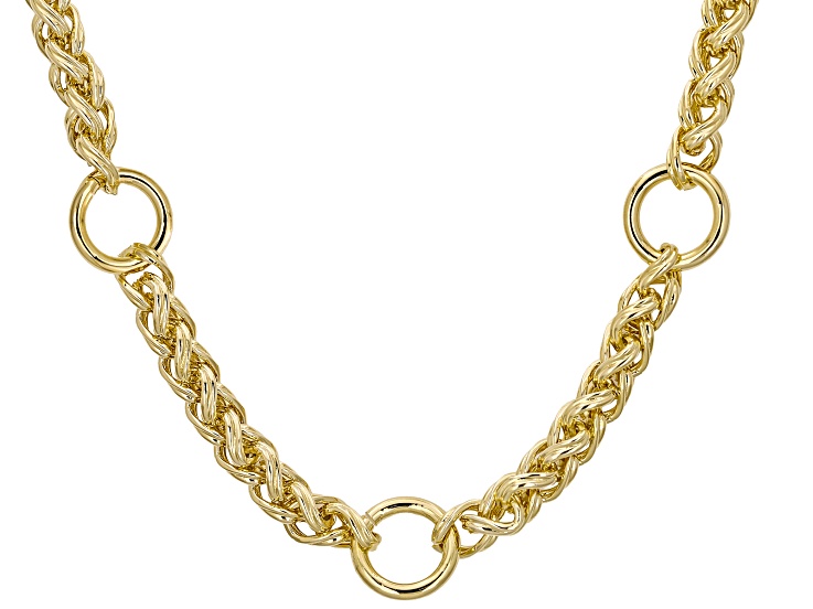 18K Yellow Gold Over Bronze Spiga 20 Inch Station Necklace