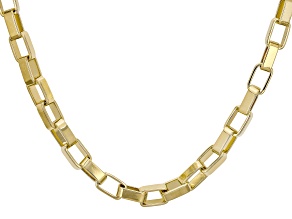 18K Yellow Gold Over Bronze Polished Square Link 18 Inch Chain