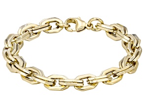 18k Yellow Gold Over Bronze Elongated Hexagonal Cable Link Bracelet