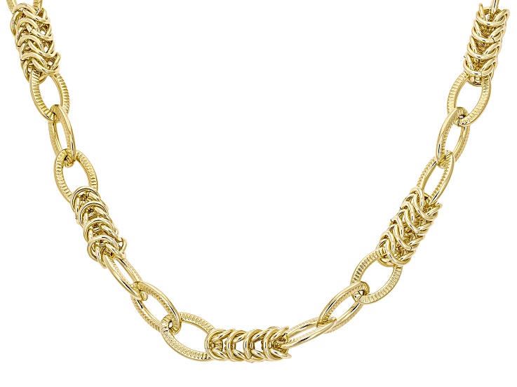 18k Yellow Gold Over Bronze Station Multi-Link 22 Inch Necklace