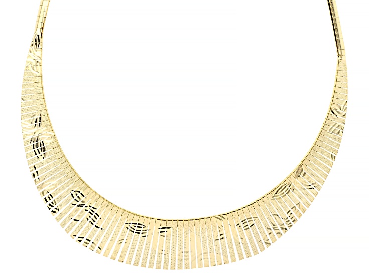 18K Yellow Gold Over Bronze Graduated Diamond-Cut Butterfly Omega 16 Inch Necklace