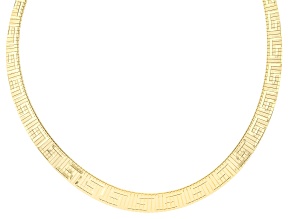 18K Yellow Gold Over Bronze 18 Inch Greek Key Graduated Omega Necklace