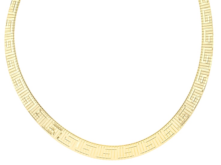 18K Yellow Gold Over Bronze 18 Inch Greek Key Graduated Omega Necklace