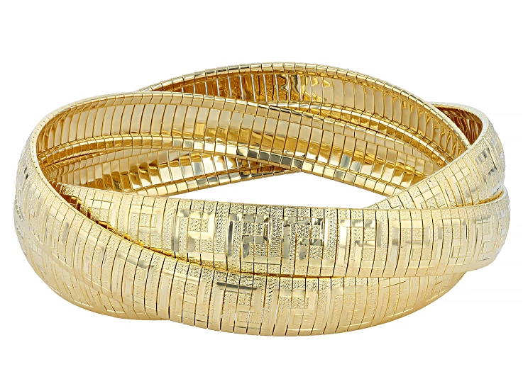 18K Yellow Gold Over Bronze Triple Band Greek Key Bangle Bracelet