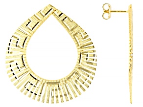 18K Yellow Gold Over Bronze Flared Omega Greek Key Earring