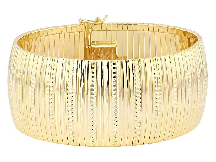 18K Yellow Gold Over Bronze 29mm Diamond Cut Omega Bracelet