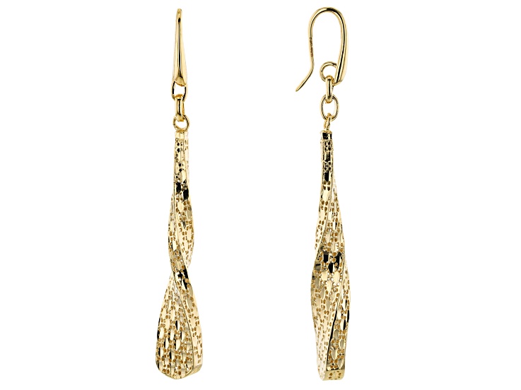 Moda Al Massimo® 18K Yellow Gold Over Bronze Diamond Cut Dangle Twist Earrings