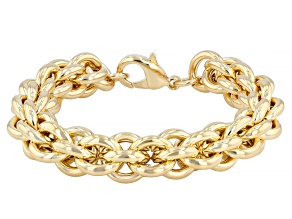 18K Yellow Gold Over Bronze Woven Rolo 7.5 Inch Bracelet