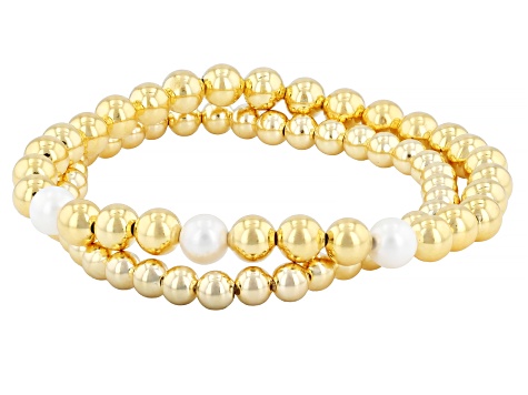 18k Yellow Gold Over Bronze White Cultured Freshwater & Bead