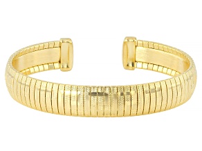 18K Yellow Gold Over Bronze Greek Key Omega Style Cuff Bangle