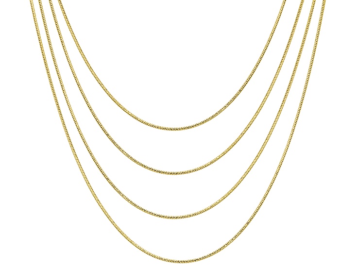 18K Yellow Gold Over Bronze 1mm Snake 16", 18", 20", & 22" Chain Set of 4