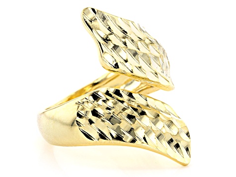 18k Yellow Gold Over Bronze Textured Bypass Ring - MA147 | JTV