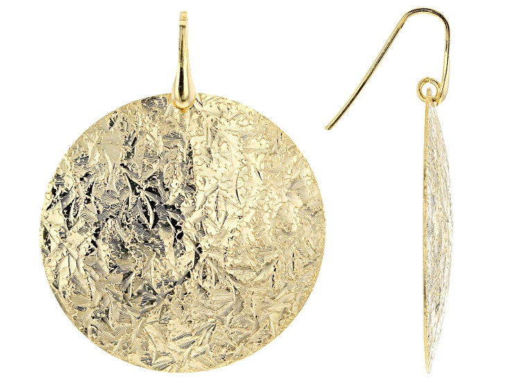 Moda Al Massimo® 18k Yellow Gold Over Bronze Textured Disc Dangle Earrings