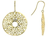 18K Yellow Gold Over Bronze Filigree Disc Dangle Earrings