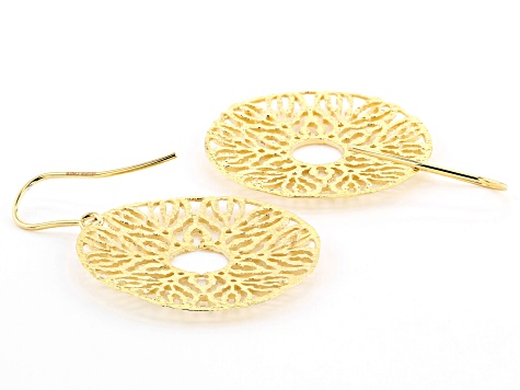 18K Yellow Gold Over Bronze Filigree Disc Dangle Earrings